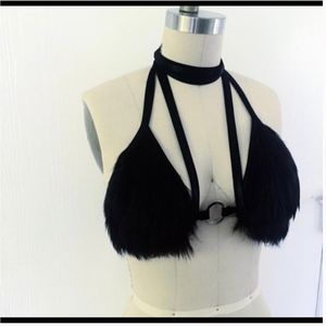 Black fur rave bra